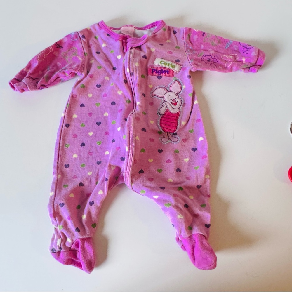 Disney Winnie The Pooh Embroidered Piglet Pink Footie Cotton One Piece Newborn